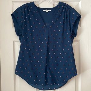 Navy V-Neck Blouse